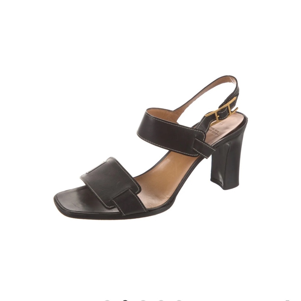 Hermes Black Slingback Block Heel Sandals